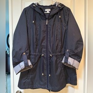 Susan Graver Packable Anorak, water resistant, hood, Navy, L, A287942